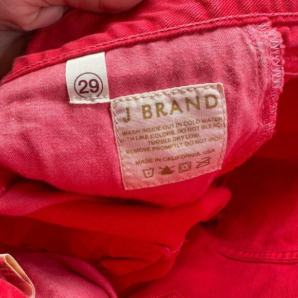 J Brand Cut Off Short Size 29 Bright Red Denim Jean Short 100% Cotton Raw Hem - Picture 6 of 9